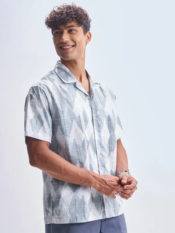 Highlander Men Blue Printed Relaxed Fit Casual Shirt