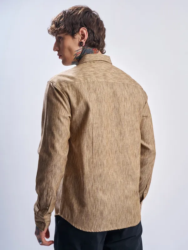 Highlander Men Khaki Self Design Relaxed Fit Casual Shirt