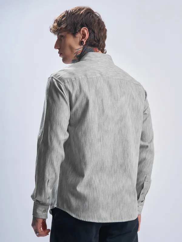 Highlander Men Grey Self Design Relaxed Fit Casual Shirt