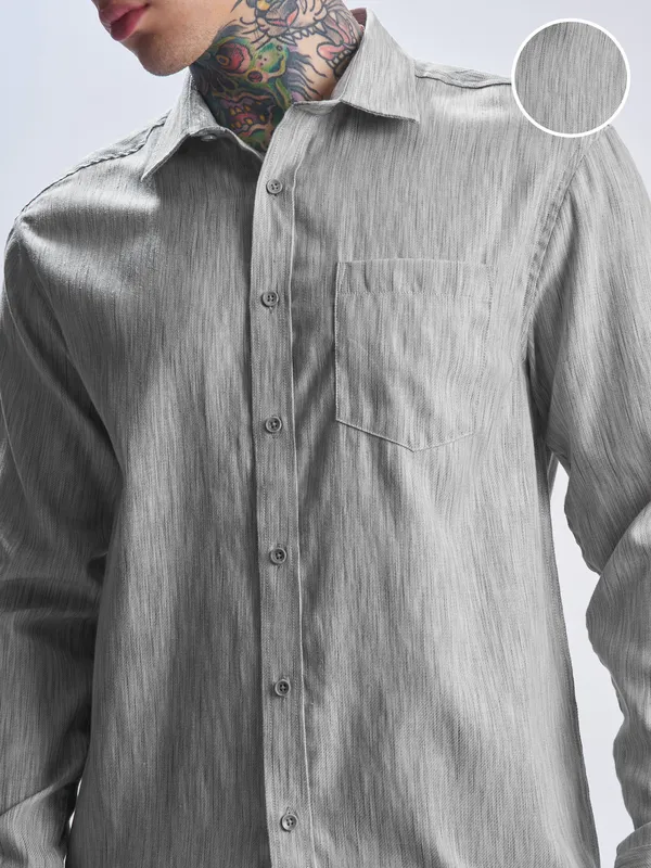 Highlander Men Grey Self Design Relaxed Fit Casual Shirt