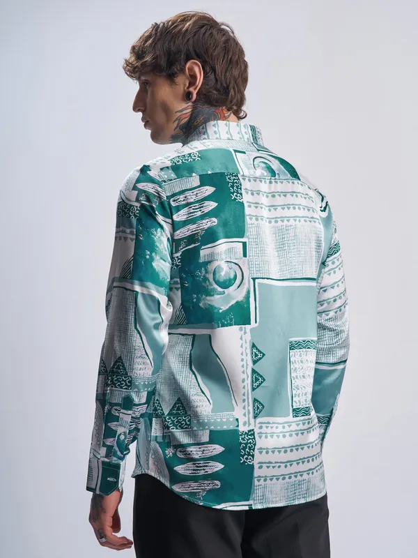 Highlander Men Off White Printed Slim Fit Casual Shirt