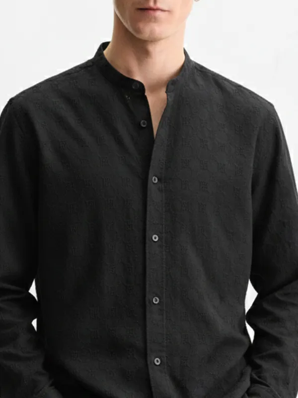 Highlander Men Black Self Design Relaxed Fit Casual Shirt