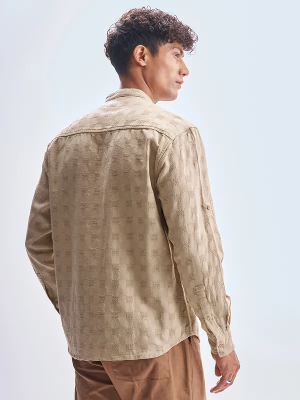 Highlander Men Khaki Self Design Relaxed Fit Casual Shirt