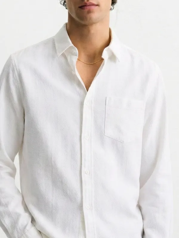 Highlander Men White Self Design Slim Fit Casual Shirt