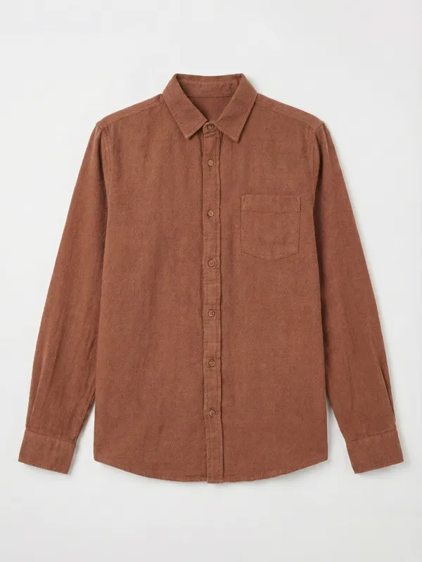 Highlander Men Brown Self Design Slim Fit Casual Shirt