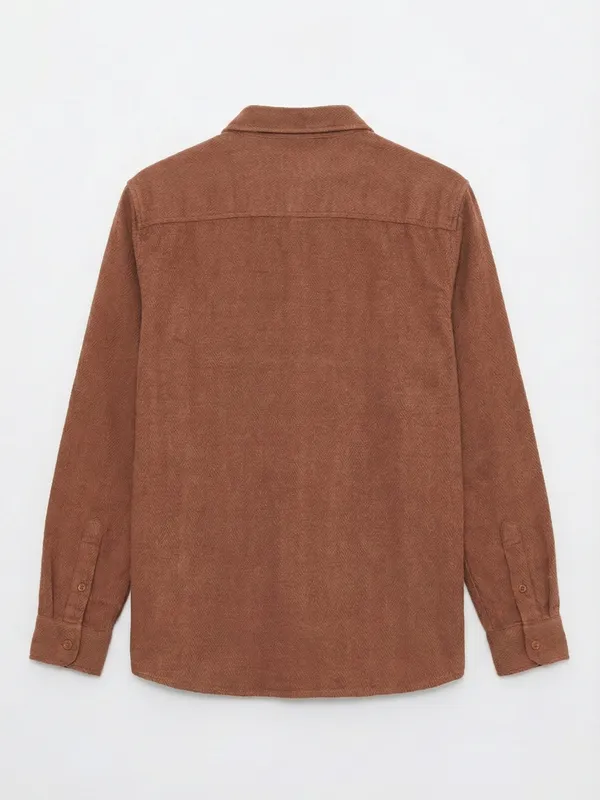 Highlander Men Brown Self Design Slim Fit Casual Shirt