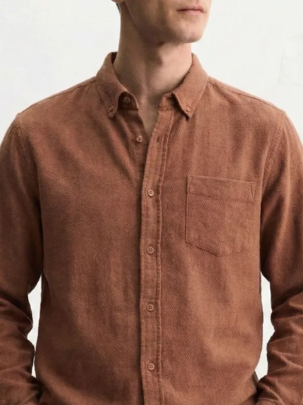 Highlander Men Brown Self Design Slim Fit Casual Shirt