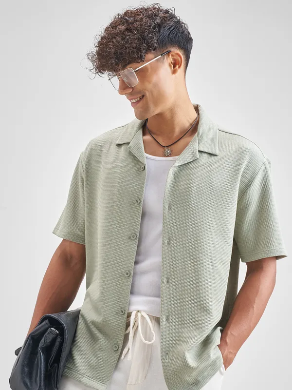 Highlander Men Grey Self Design Relaxed Fit Casual Shirt