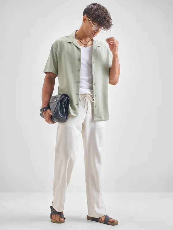 Highlander Men Grey Self Design Relaxed Fit Casual Shirt