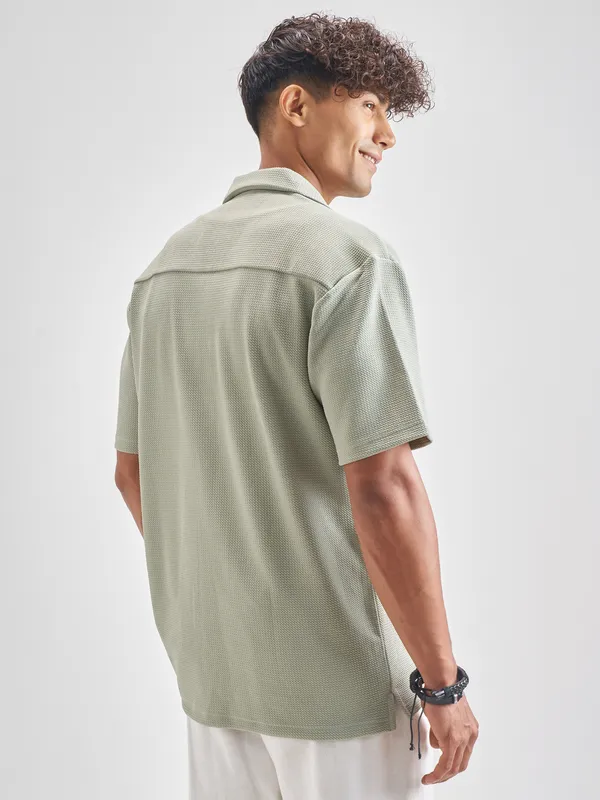 Highlander Men Grey Self Design Relaxed Fit Casual Shirt