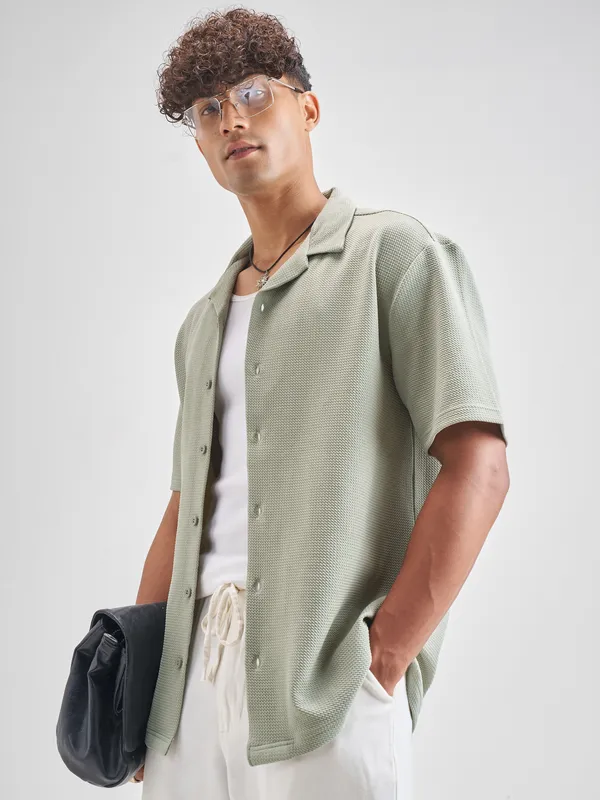 Highlander Men Grey Self Design Relaxed Fit Casual Shirt