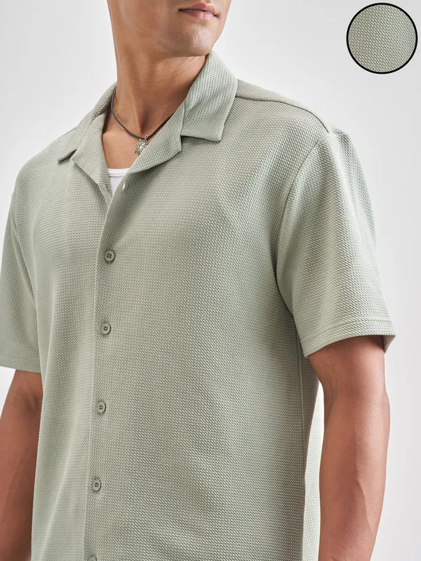 Highlander Men Grey Self Design Relaxed Fit Casual Shirt