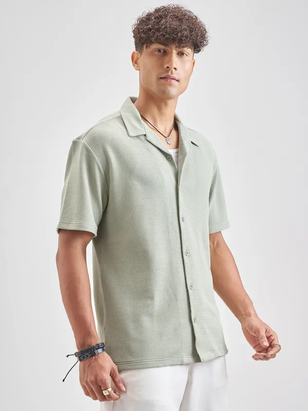 Highlander Men Grey Self Design Relaxed Fit Casual Shirt