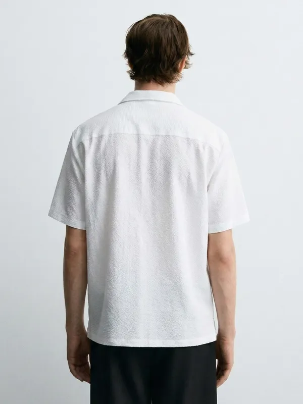 Highlander Men White Self Design Relaxed Fit Casual Shirt