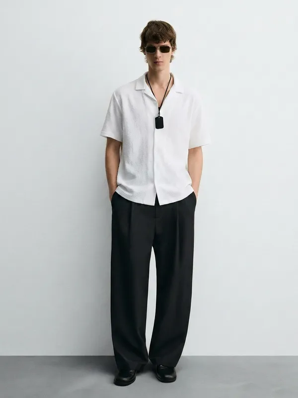 Highlander Men White Self Design Relaxed Fit Casual Shirt