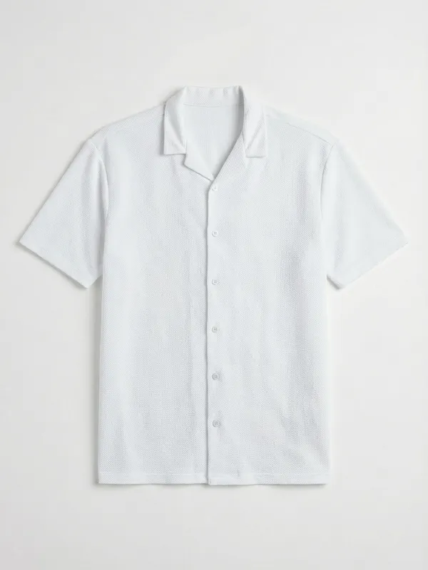 Highlander Men White Self Design Relaxed Fit Casual Shirt