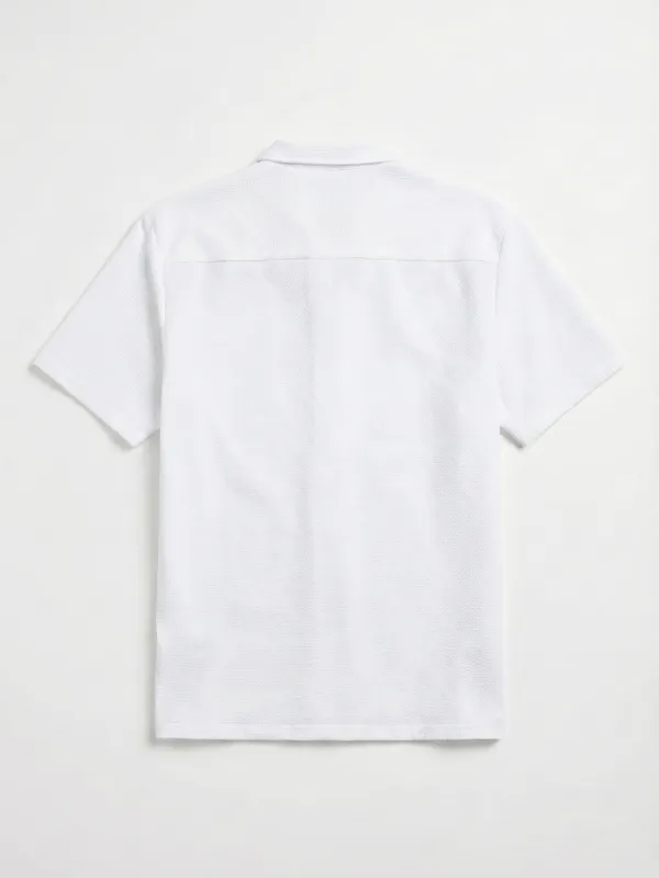 Highlander Men White Self Design Relaxed Fit Casual Shirt