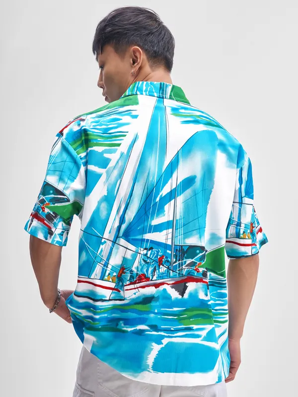 Highlander Men White Printed Relaxed Fit Casual Shirt