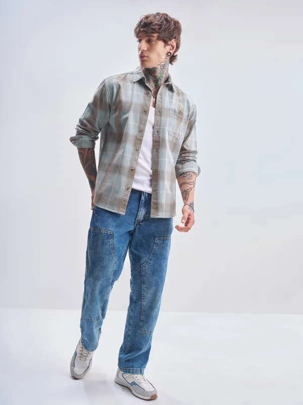 Highlander Men Blue Checked Relaxed Fit Casual Shirt