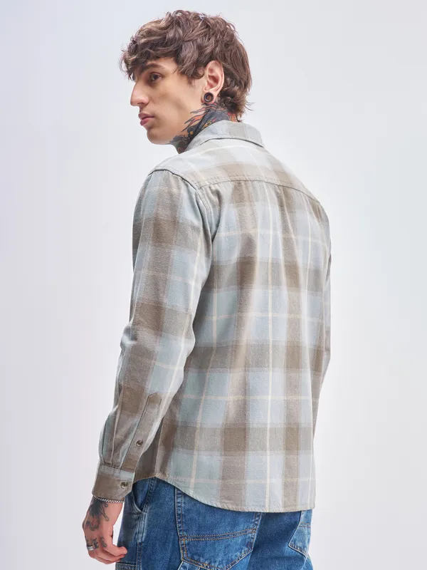 Highlander Men Blue Checked Relaxed Fit Casual Shirt
