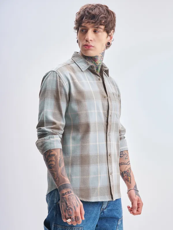 Highlander Men Blue Checked Relaxed Fit Casual Shirt