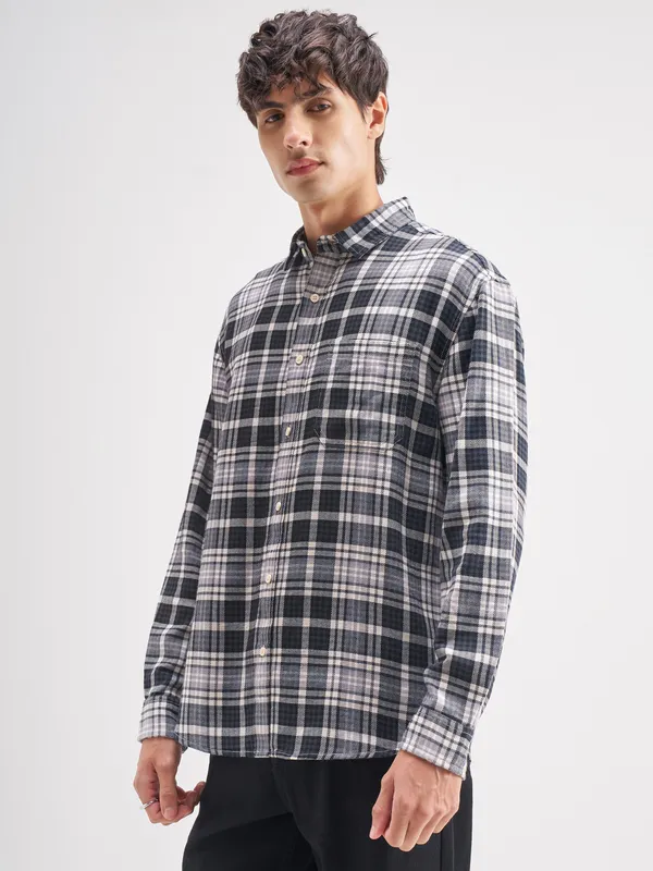 Highlander Men Charcoal Checked Regular Fit Casual Shirt