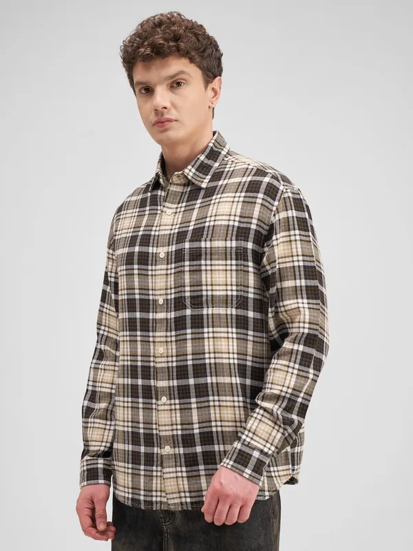 Highlander Men Brown Checked Relaxed Fit Casual Shirt