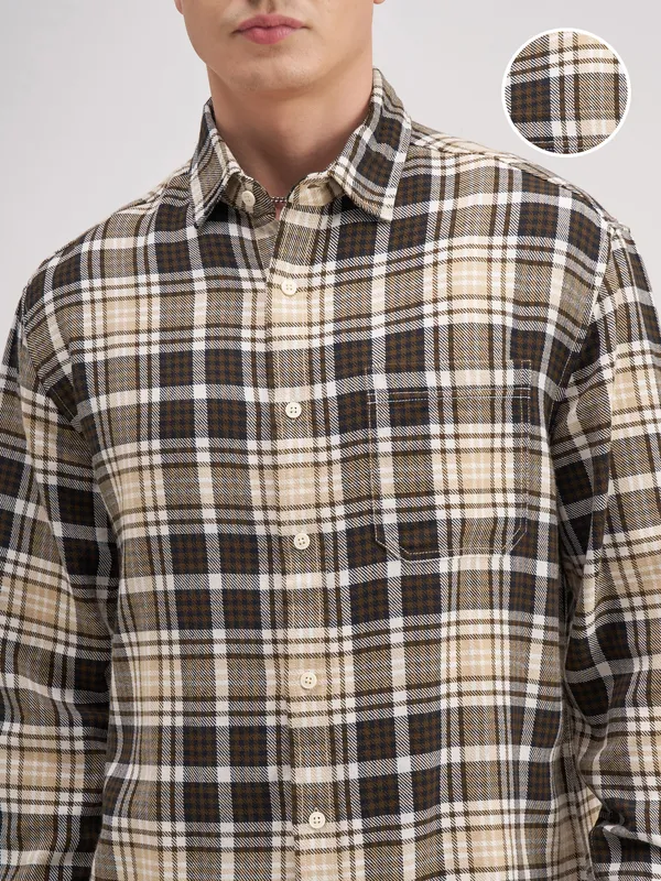 Highlander Men Brown Checked Relaxed Fit Casual Shirt