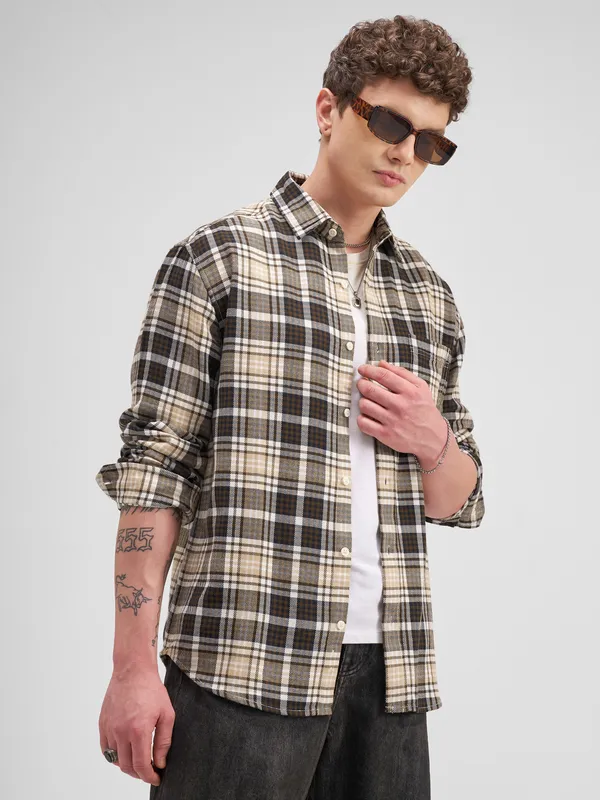 Highlander Men Brown Checked Relaxed Fit Casual Shirt