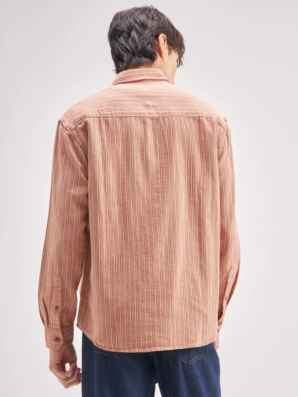 Highlander Men Rust Striped Relaxed Fit Casual Shirt