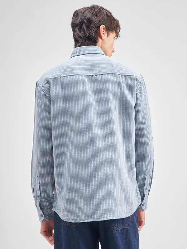 Highlander Men Blue Striped Relaxed Fit Casual Shirt