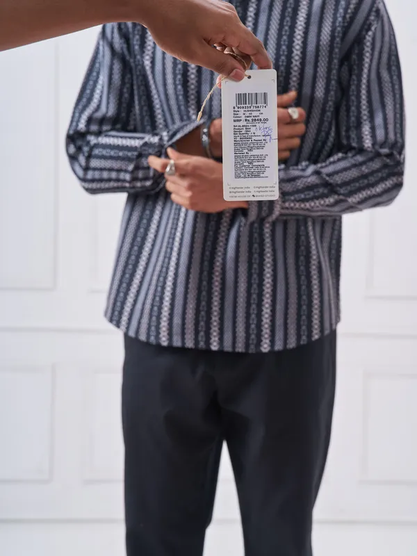 Highlander Men Navy Blue Striped Relaxed Fit Casual Shirt