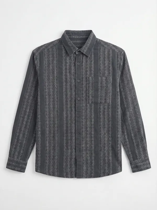 Highlander Men Charcoal Self Design Relaxed Fit Casual Shirt