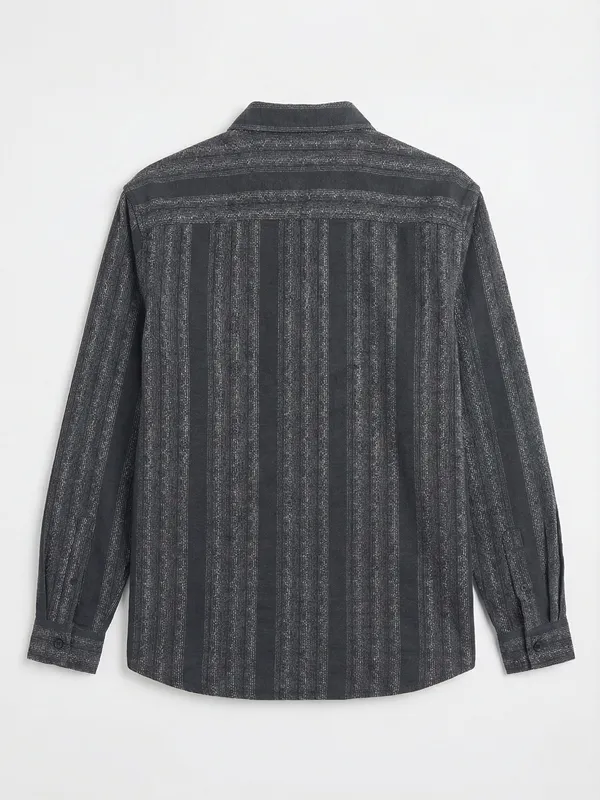 Highlander Men Charcoal Self Design Relaxed Fit Casual Shirt