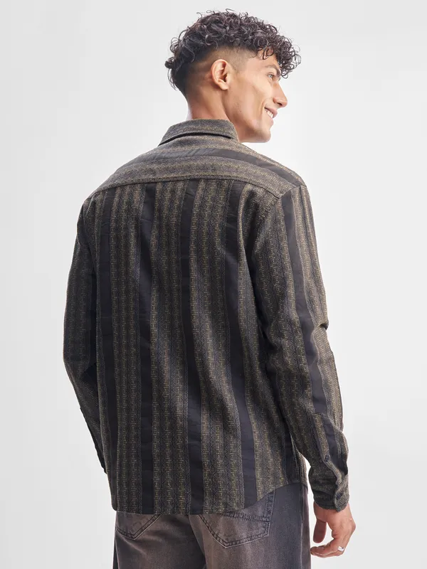 Highlander Men Brown Self Design Relaxed Fit Casual Shirt