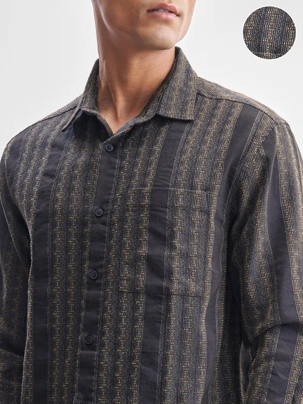 Highlander Men Brown Self Design Relaxed Fit Casual Shirt