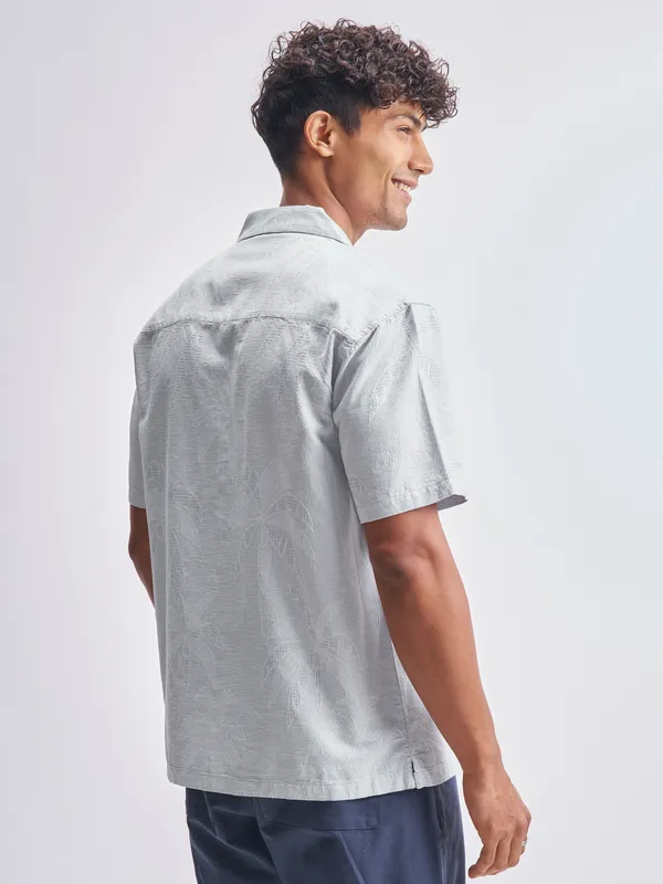 Highlander Men Grey Self Design Relaxed Fit Casual Shirt