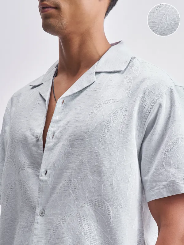 Highlander Men Grey Self Design Relaxed Fit Casual Shirt