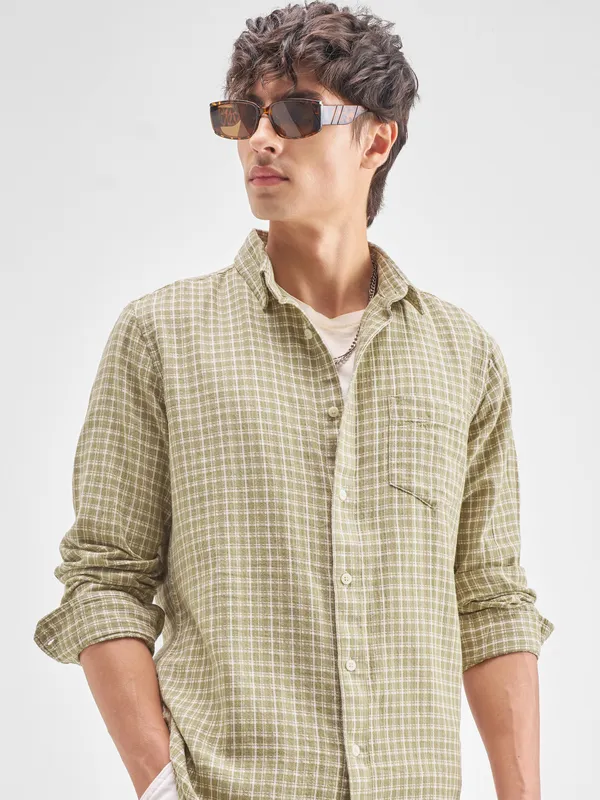 Highlander Men Yellow Checked Regular Fit Casual Shirt