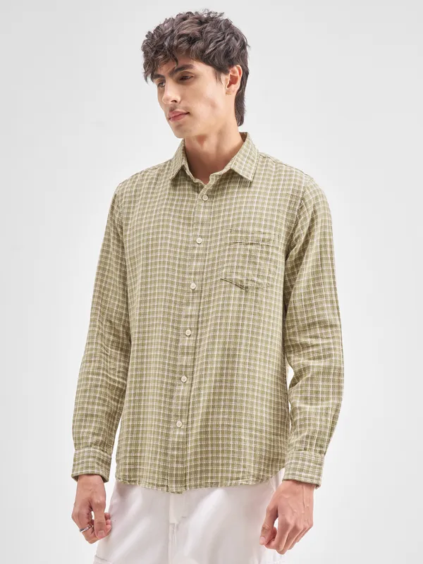 Highlander Men Yellow Checked Regular Fit Casual Shirt
