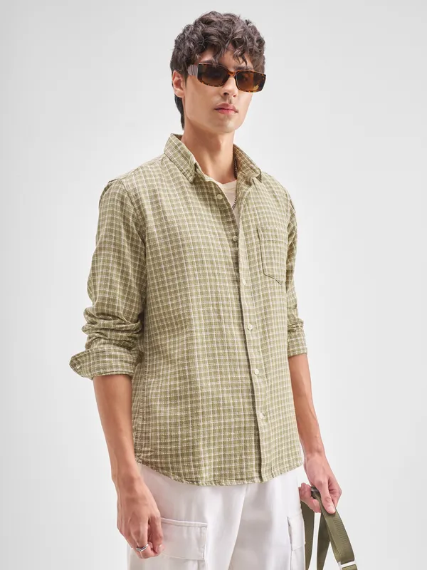 Highlander Men Yellow Checked Regular Fit Casual Shirt