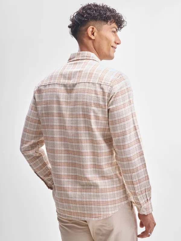 Highlander Men Beige Checked Slim Fit Casual Shirt