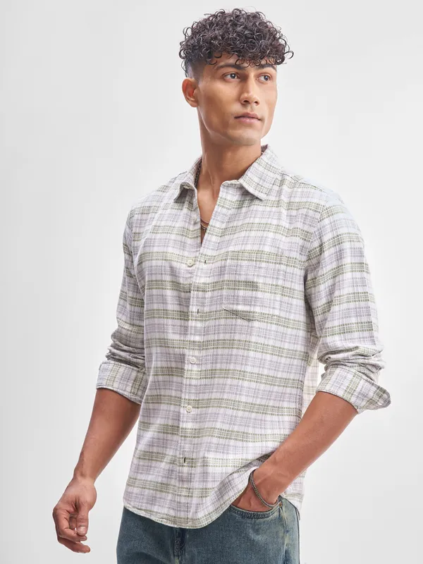Highlander Men Green Checked Slim Fit Casual Shirt