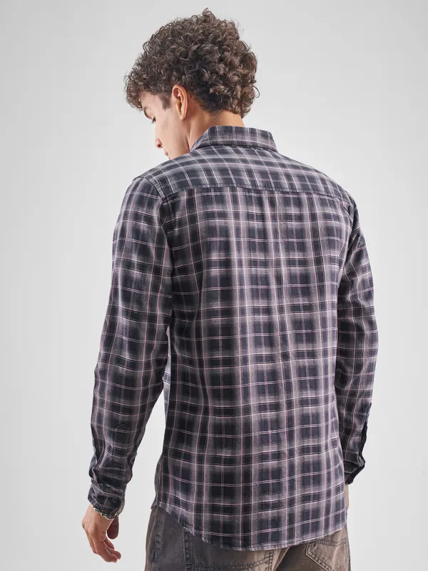 Highlander Men Black Checked Slim Fit Casual Shirt