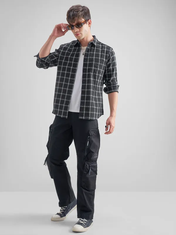 Highlander Men Black Checked Slim Fit Casual Shirt
