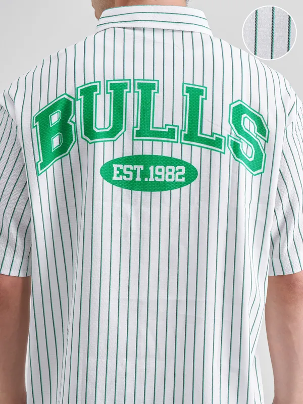 Highlander Men White Striped Oversized Fit Casual Shirt