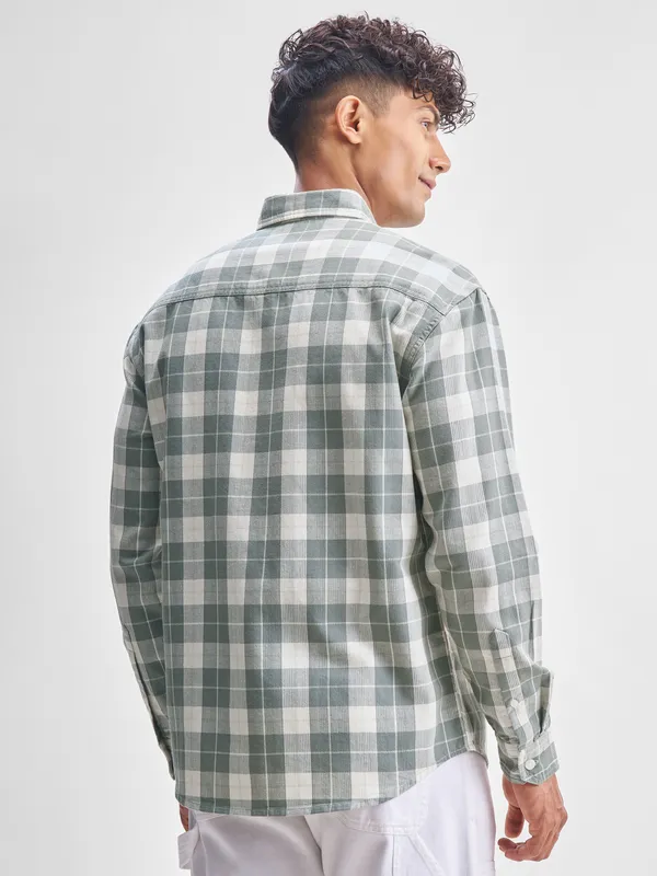 Highlander Men Green Checked Relaxed Fit Casual Shirt