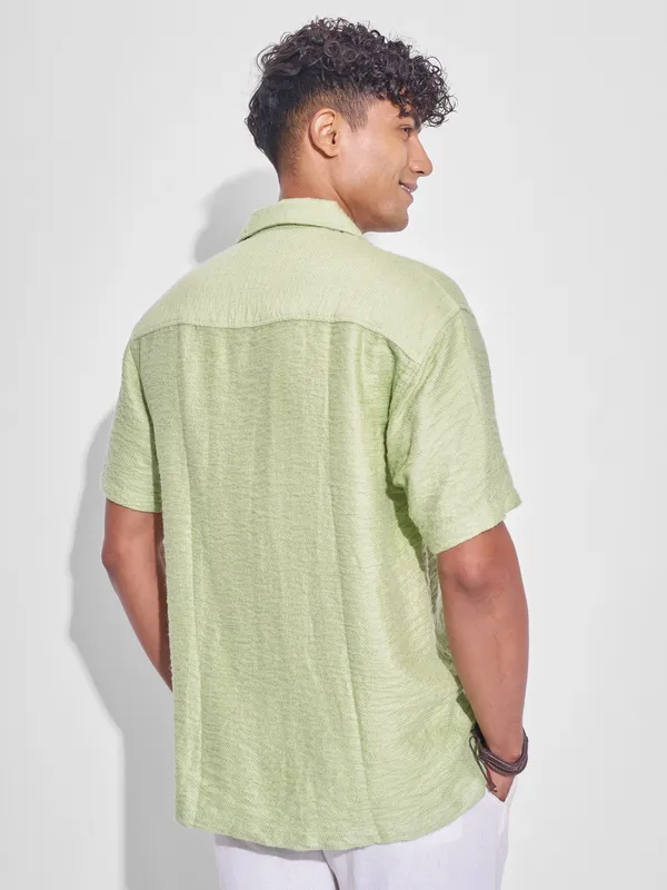 Highlander Men Green Self Design Relaxed Fit Casual Shirt