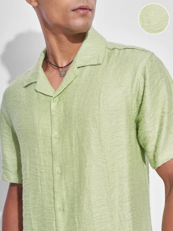 Highlander Men Green Self Design Relaxed Fit Casual Shirt