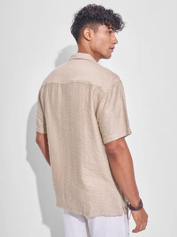 Highlander Men Beige Crushed Relaxed Fit Casual Shirt